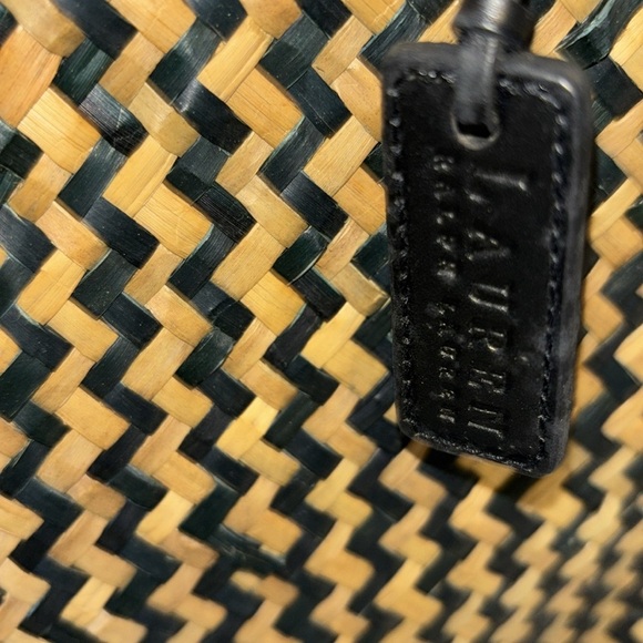 LAUREN RALPH LAUREN BLACK AND TAN WOVEN TOTE BAG MINI TOTE ATTACHED PRELOVED - Picture 3 of 16